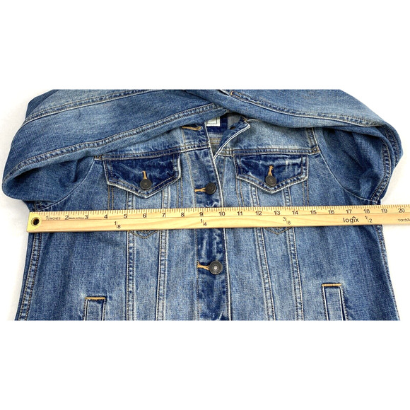 Abercrombie‎ & Fitch Jean Jacket Womens Medium Distress Denim Button Up Pockets - Picture 6 of 10